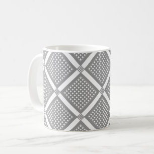 Caneca De Café Padrão xadrez geométrico cinza e branco
