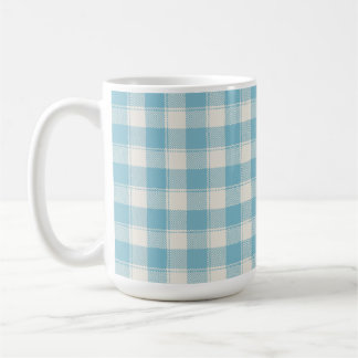 Caneca De Café Padrão Xadrez Gingham Clássico Azul e Branco