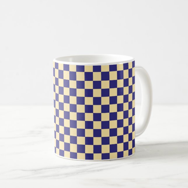 Caneca De Café Padrão xadrez índigo e manteiga (Frente Esquerda)