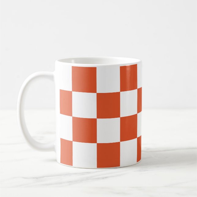 Caneca De Café Padrão Xadrez Laranja e Branco (Esquerda)