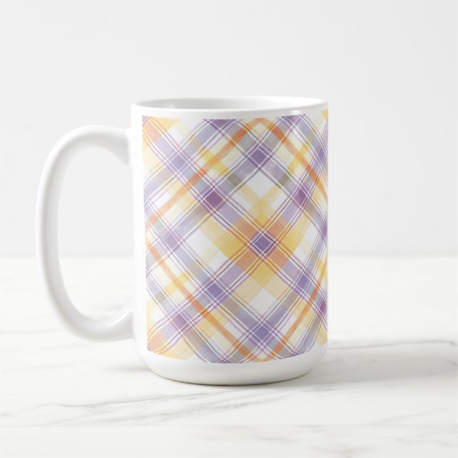 CANECA DE CAFÉ PADRÃO XADREZ PÁSCOA LARANJA ROXO BRANCO (Esquerda)