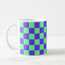 Caneca De Café Padrão Xadrez Roxo e Verde