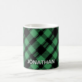 Caneca De Café Padrão Xadrez Verde de Feriado Clássico Personaliz