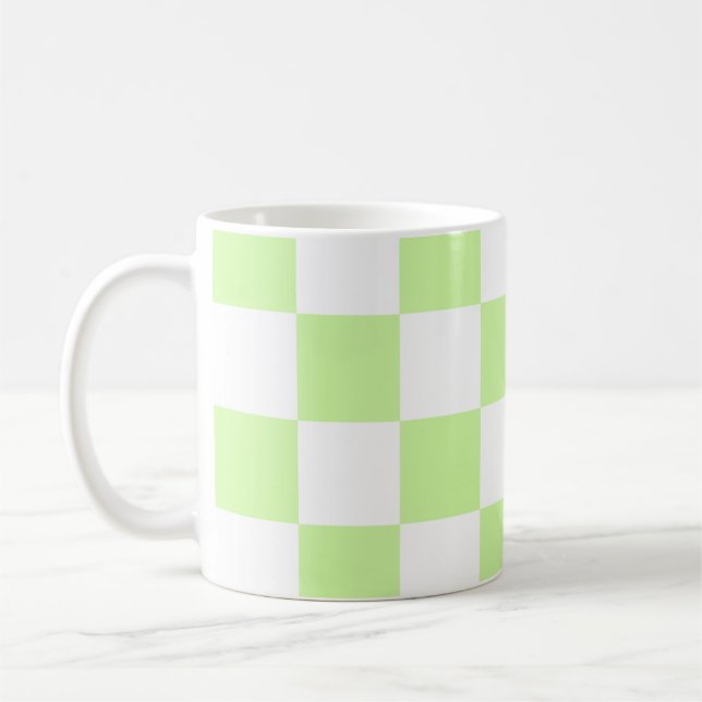 Caneca De Café Padrão Xadrez Verde Pastel Gingham (Esquerda)