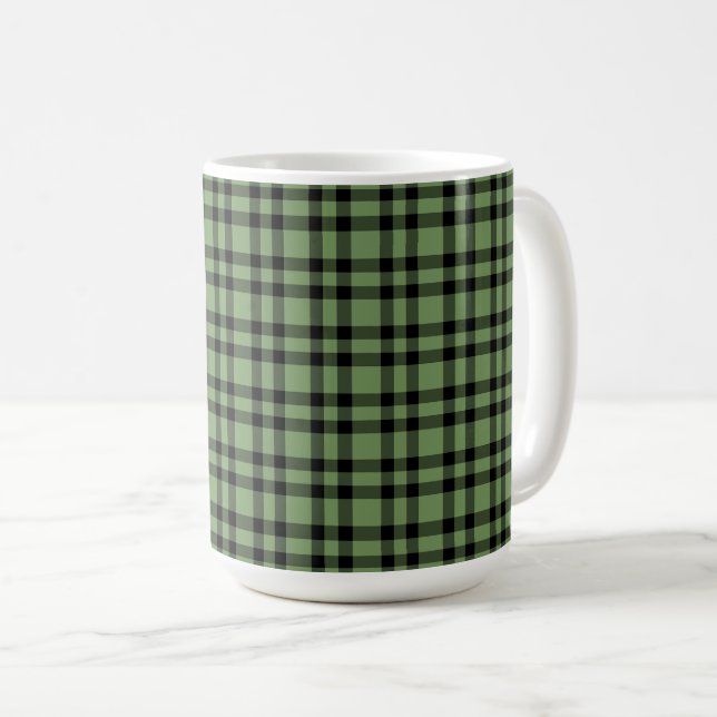 Caneca De Café Padrão Xadrez Verde Preto (Frente Esquerda)