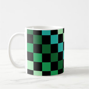 Caneca De Café Padrão Xadrez Vichy Verde Azul