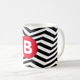 Caneca De Café Padrão Zigue-Zague Preto e Branco com Monograma Ve