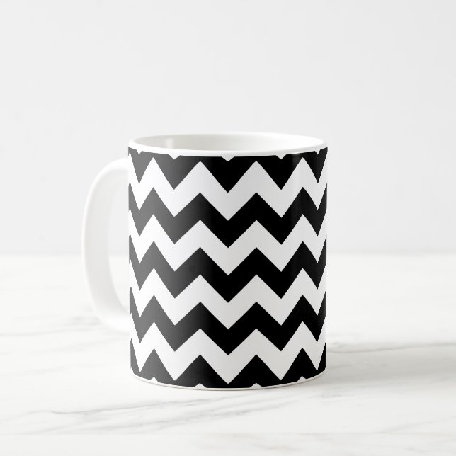 Caneca De Café Padrão Zigzag preto e branco, padrão Chevron (Frente Esquerda)