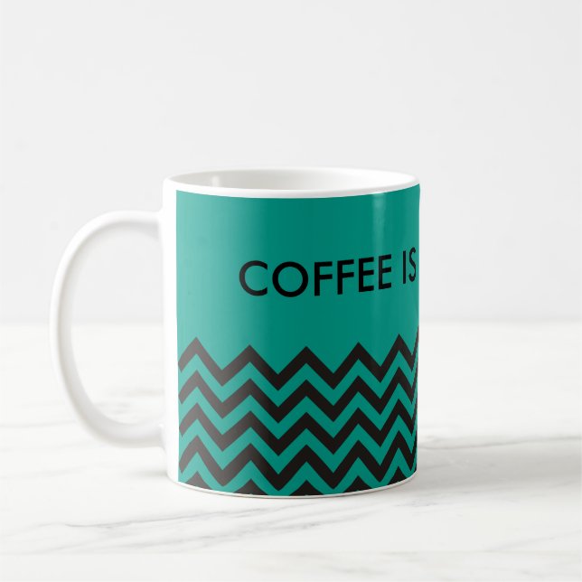 Caneca De Café Padrão ZIGZAG - preto + fundo e texto (Esquerda)