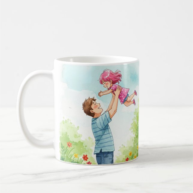 Caneca De Café Padre Feliz e Filha Voando no Tempo de Reprodução (Esquerda)