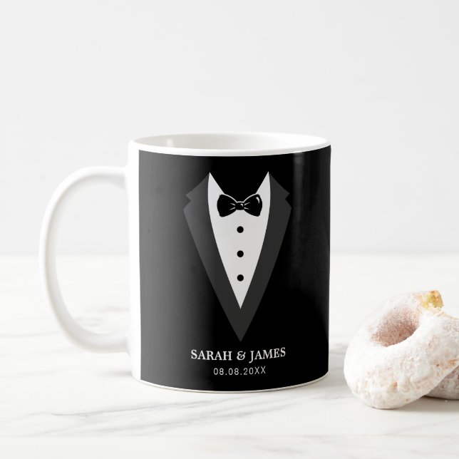 Caneca De Café Padrinho de casamento Personalizado Preto (Com Donut)
