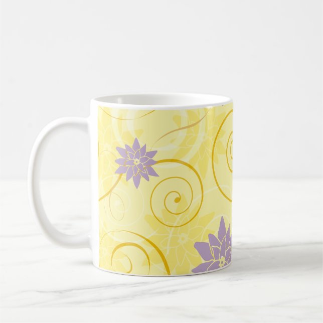 Caneca De Café Padrões amarelos com Flor de Lotus Roxo (Esquerda)