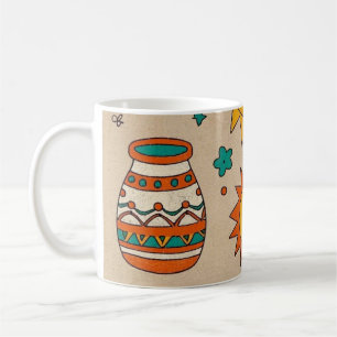 Caneca De Café Padrões Boêmicos Leis desenhados à mão, luas