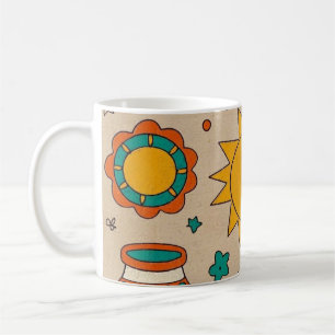 Caneca De Café Padrões Boêmicos Leis desenhados à mão, luas
