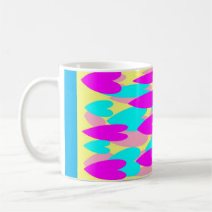 Caneca De Café Padrões cor-de-rosa pastel azuis e amarelo pálido