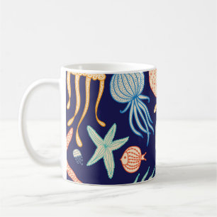 Caneca De Café Padrões de Algas de Peixes-Jellyfish