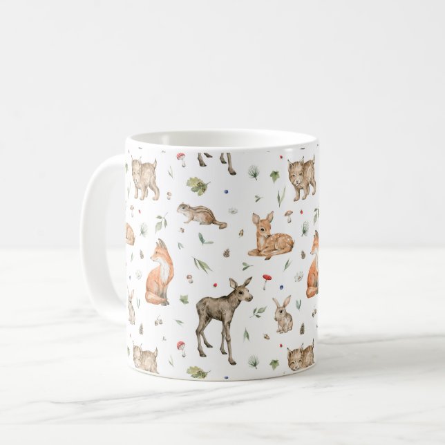 Caneca De Café Padrões de Animais da Floresta Cura (Frente Esquerda)