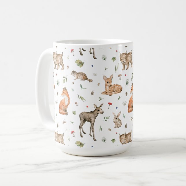 Caneca De Café Padrões de Animais da Floresta Cura (Frente Esquerda)