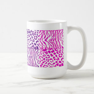 Caneca De Café Padrões de animais selvagens, cor-de-rosa e púrp
