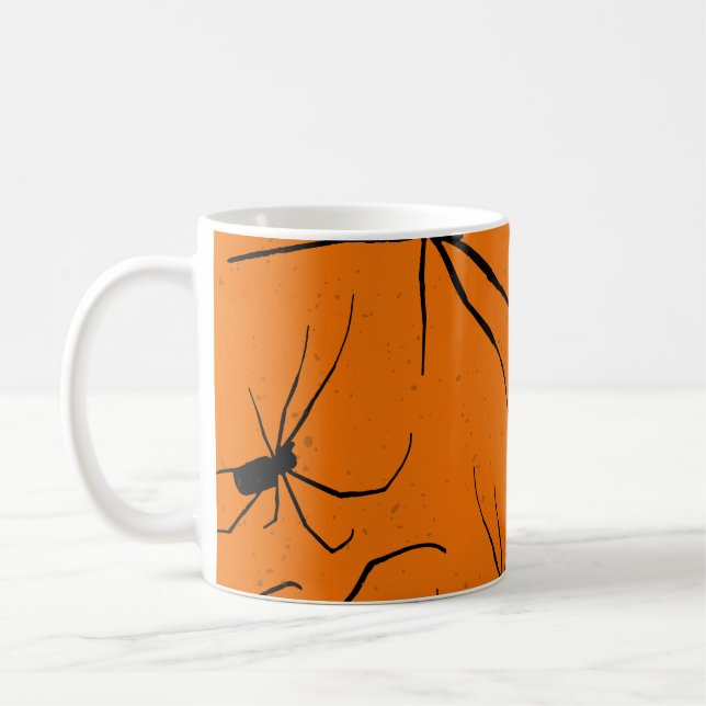 Caneca De Café Padrões de Aranhas do Dia das Bruxas Laranja, Aran (Esquerda)