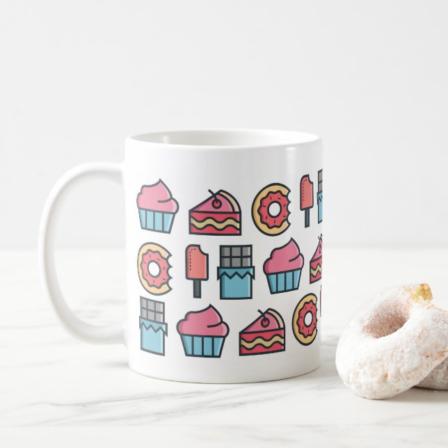 Caneca De Café Padrões de bolos e cestos (Com Donut)