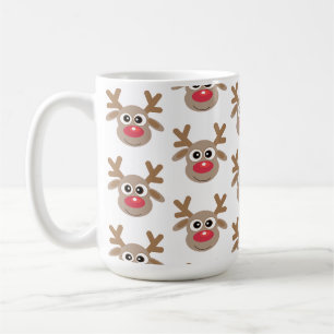 Caneca De Café Padrões de Cartoon de Reindeer Cute de Natal Branc