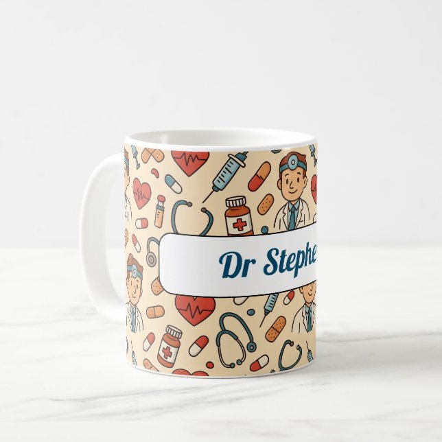 Caneca De Café Padrões de ciência do médico cartoon (Frente Esquerda)