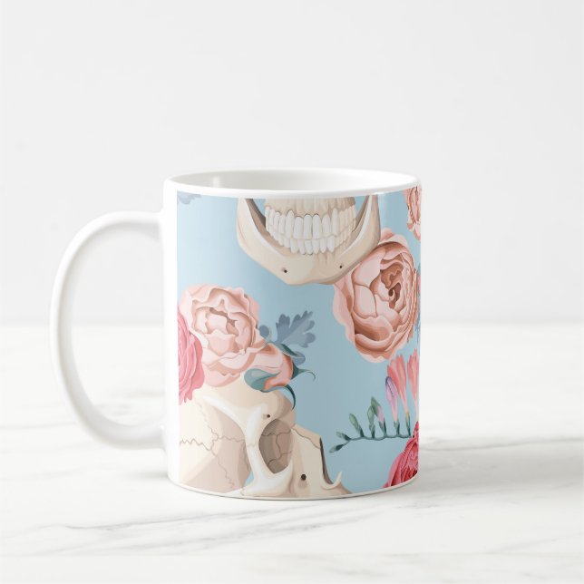Caneca De Café Padrões de colheita de crânios e Rosas (Esquerda)