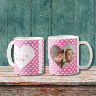 Caneca De Café Padrões De Coração Rosa Nós Amo-Te Foto Da Mãe