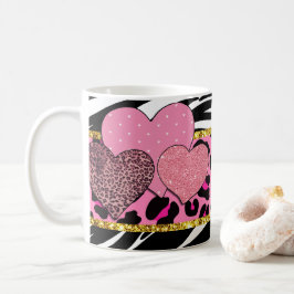 Caneca De Café Padrões de coração vibrantes com impressões animai