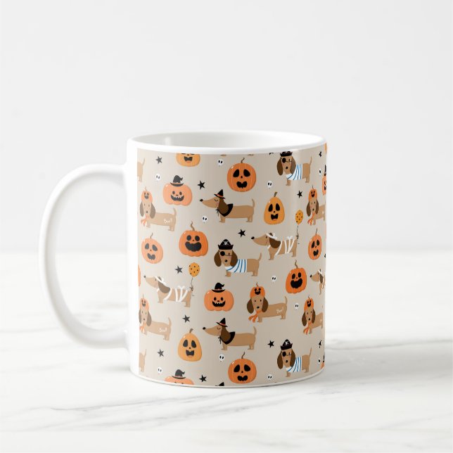 Caneca De Café Padrões de Dachshances em Figurinos de Halloween (Esquerda)