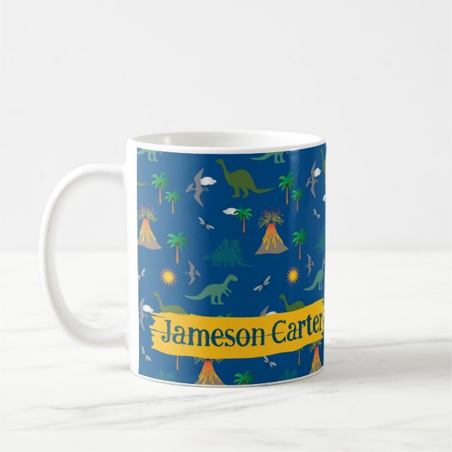 Caneca De Café Padrões de Dinossauro Azul-Cinto Plantas Selvagens (Esquerda)