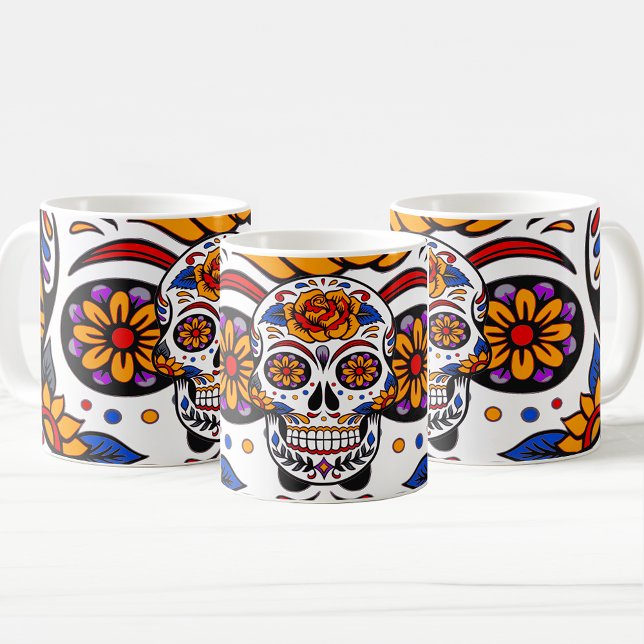 Caneca De Café Padrões de Feriados de Peles de Açúcar (Sugar Skulls Holidays Pattern Coffee Mug)