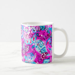 Caneca De Café Padrões de flores azuis cor-de-rosa fofos