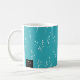 Caneca De Café Padrões de Flores Brancas Teais Verdes para Mugs
