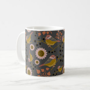Caneca De Café Padrões de flores de cerejas pretas Douradas cor-