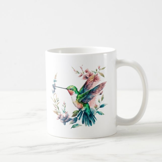 Caneca De Café Padrões de Flores de Hummingbird (Direita)