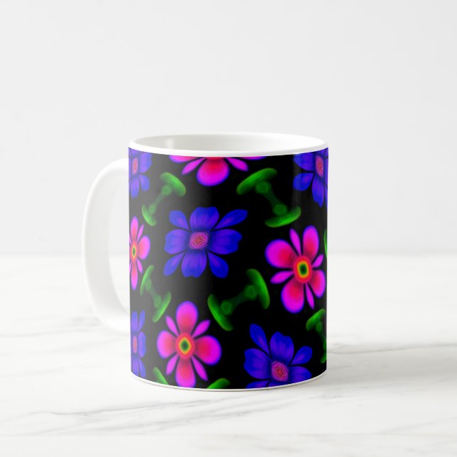 Caneca De Café Padrões de flores rosa adoráveis (Frente Esquerda)