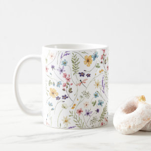 Caneca De Café Padrões de flores silvestres coloridos e caprichos