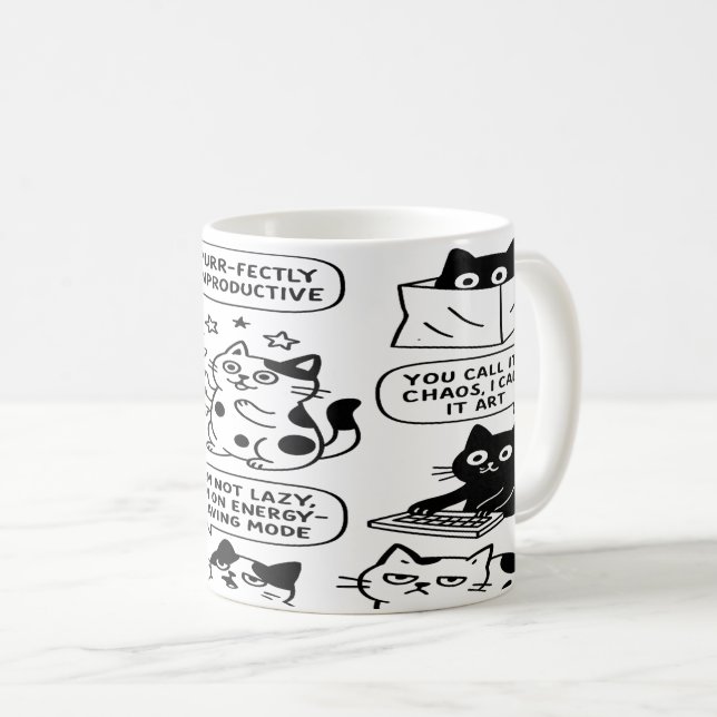 Caneca De Café Padrões de Gato Preto e Branco Engraçado (Frente Esquerda)