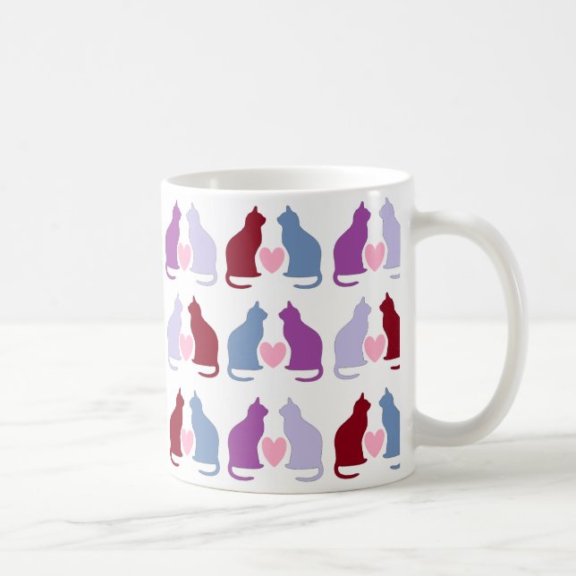 Caneca De Café Padrões de Gatos e Corações (Direita)