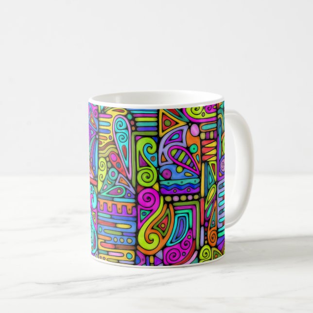 Caneca De Café Padrões De Mão E Digitalmente Pintados Art 5° (Frente Esquerda)
