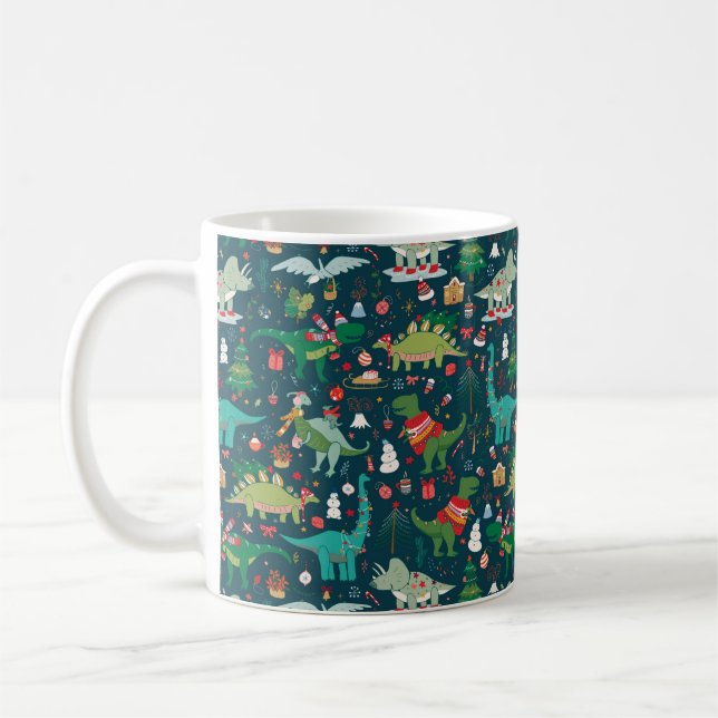 Caneca De Café Padrões de Natal dos Dinossauros Festivos (Esquerda)