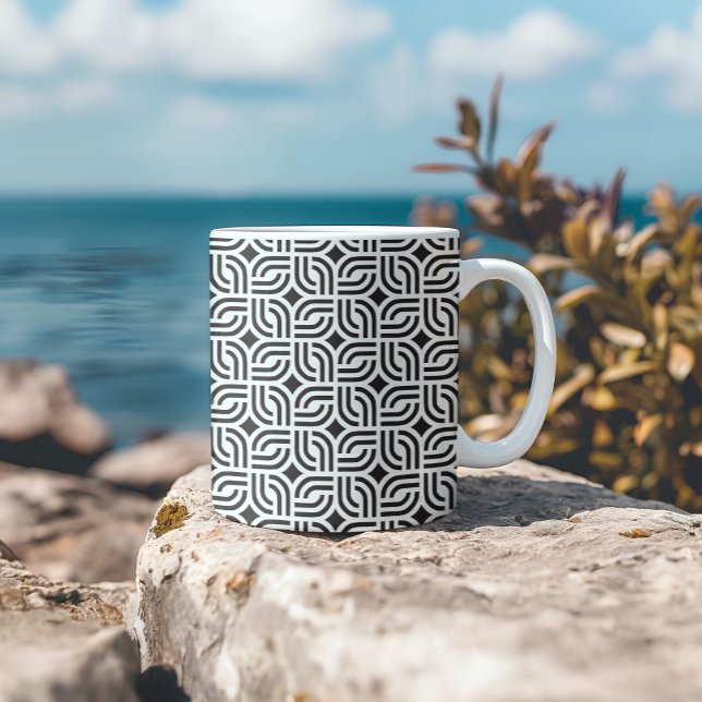 Caneca De Café Padrões de ornamento branco preto antigo (Criador carregado)
