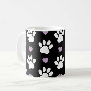 Caneca De Café Padrões de pata, patas de cão, patas brancas, cora