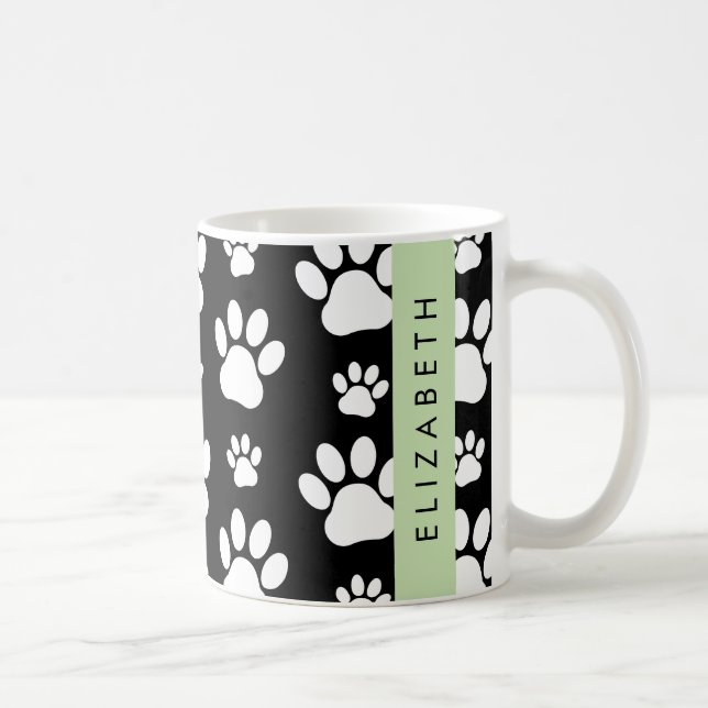 Caneca De Café Padrões de pata, patas de cão, preto e branco, seu (Direita)