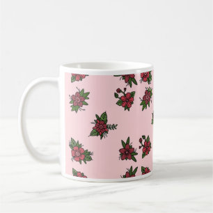 Caneca De Café Padrões de rosas, lindo design rosa e vermelho