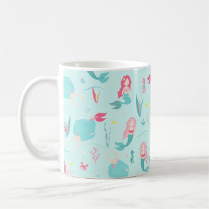Caneca De Café Padrões de Sereias Graves Rosa e Turquesa