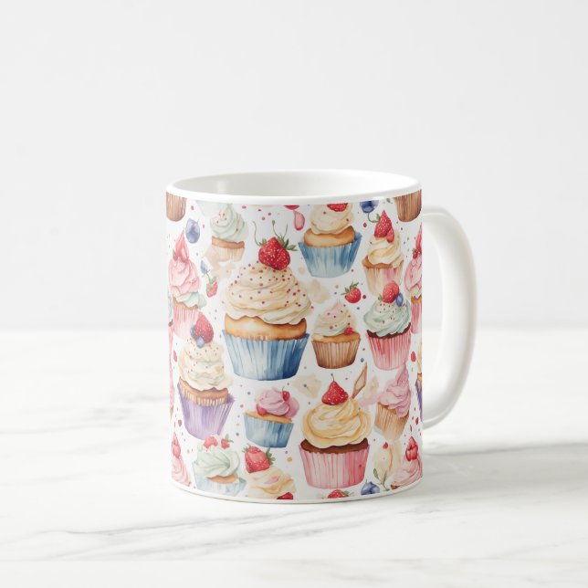 Caneca De Café Padrões digitais de Creme e Cupcake (Frente Esquerda)