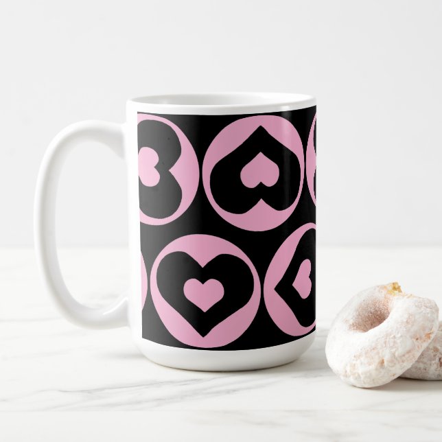 Caneca De Café Padrões do Coração Pink Love Graphic Bold (Com Donut)